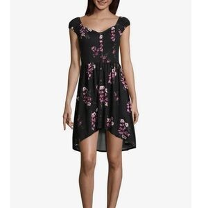 My Michelle Black Dress with Pink Floral Design